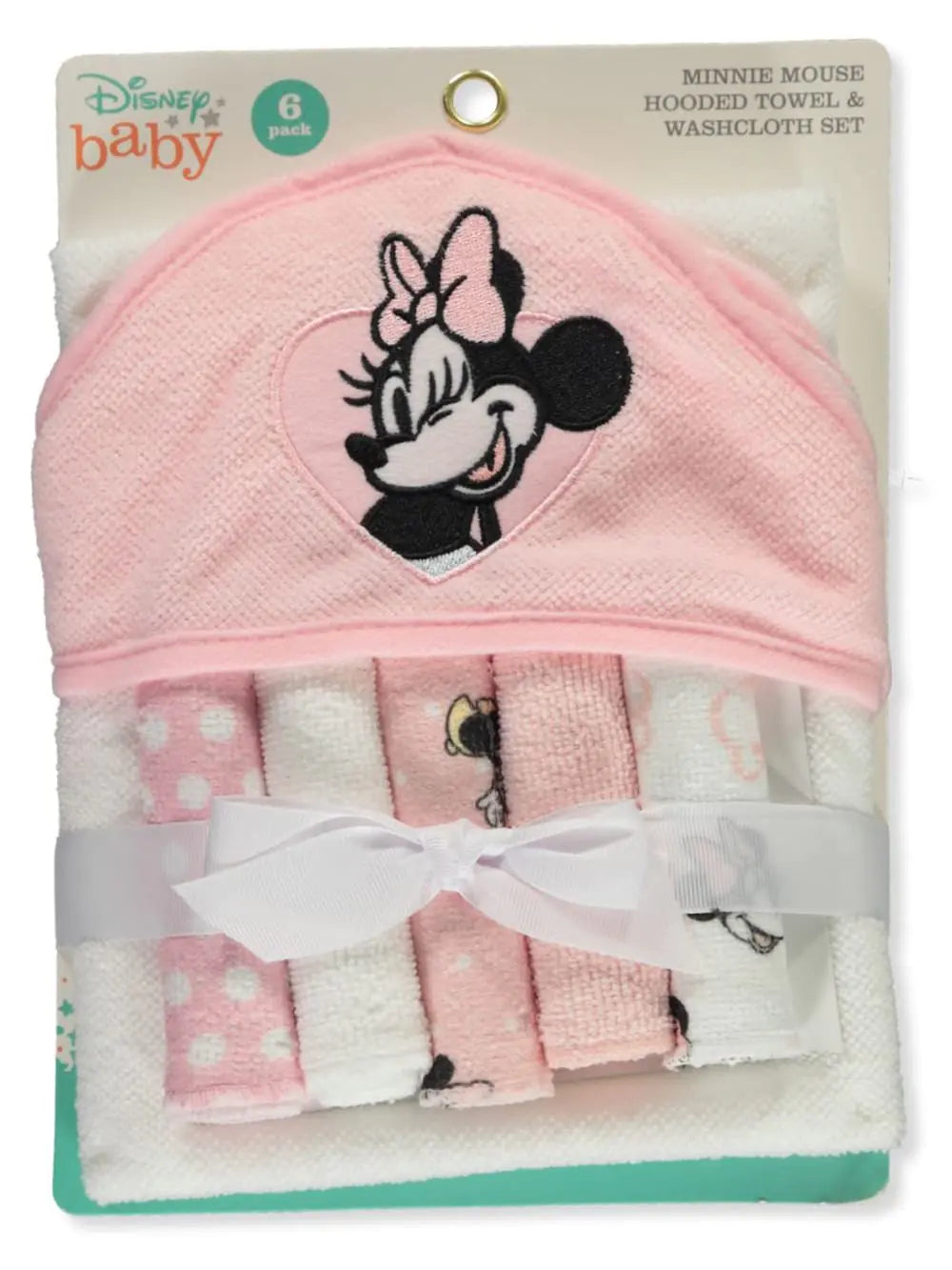 Disney Baby Minnie Mouse Hooded Towel with 5 Piece Washcloth Set Rosy Dream Print