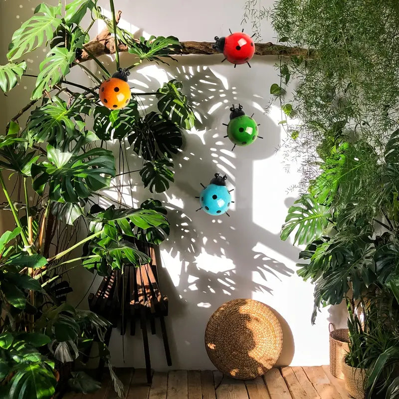Metal Ladybug Wall Art – Indoor & Outdoor Garden Decor in Red, Green, Yellow, and Blue