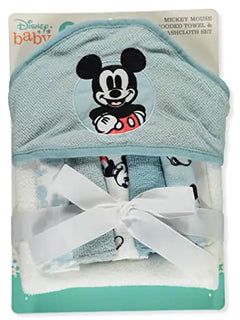 Disney Baby Mickey Mouse Hooded Towel with 5 Piece Washcloth Set Cool Style Print  Blue One Size