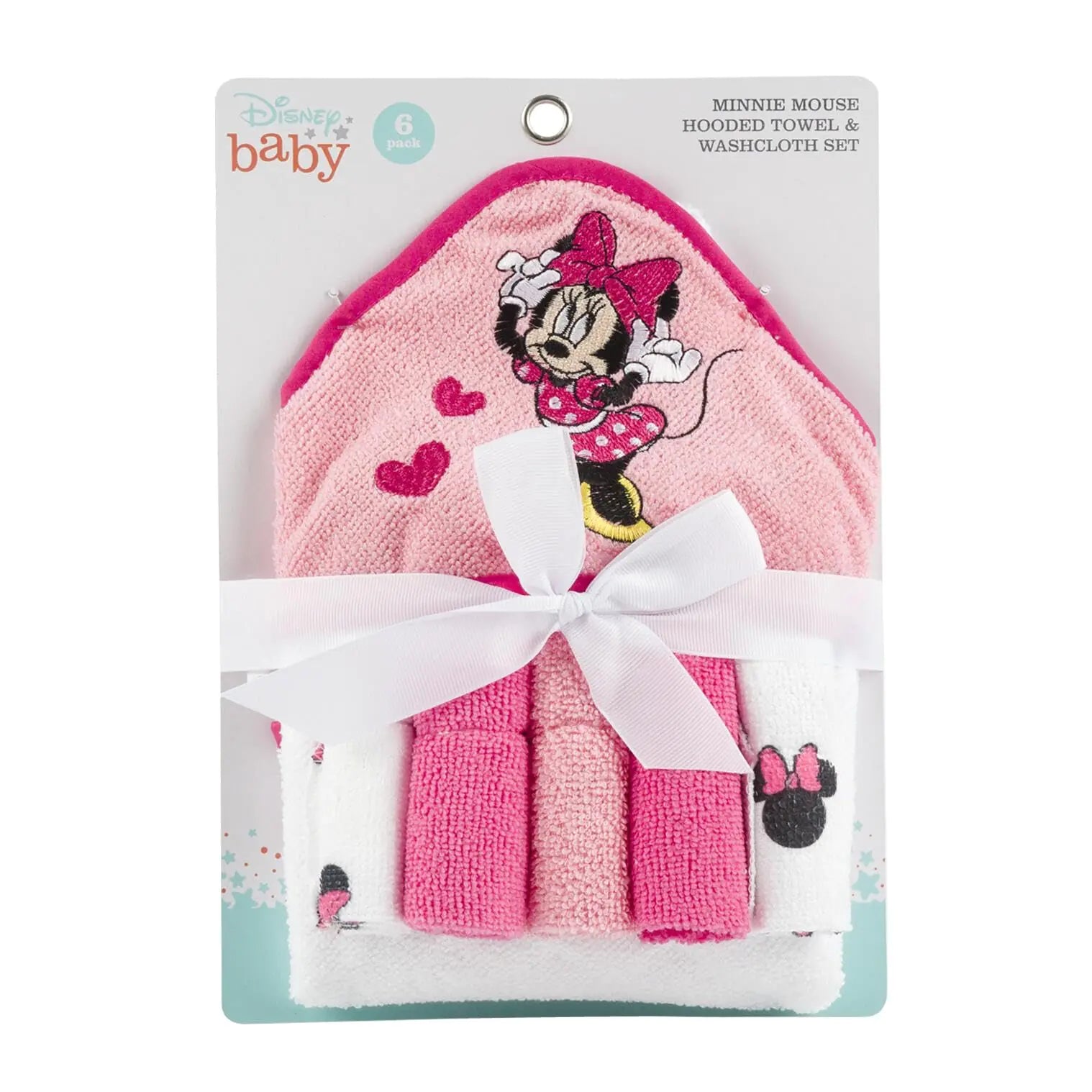 Disney Baby Minnie Mouse Hooded Towel with 5 Piece Washcloth Set