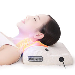 Electric Neck & Shoulder Massager Pillow – 8-Head Infrared Massage Cushion for Home (Beige, PU Leather)