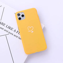 Creative Love Heart Phone Case for iPhone 11 Pro Max – Soft TPU Back Cover, Candy Colors (Pink/Black/Blue/Yellow)