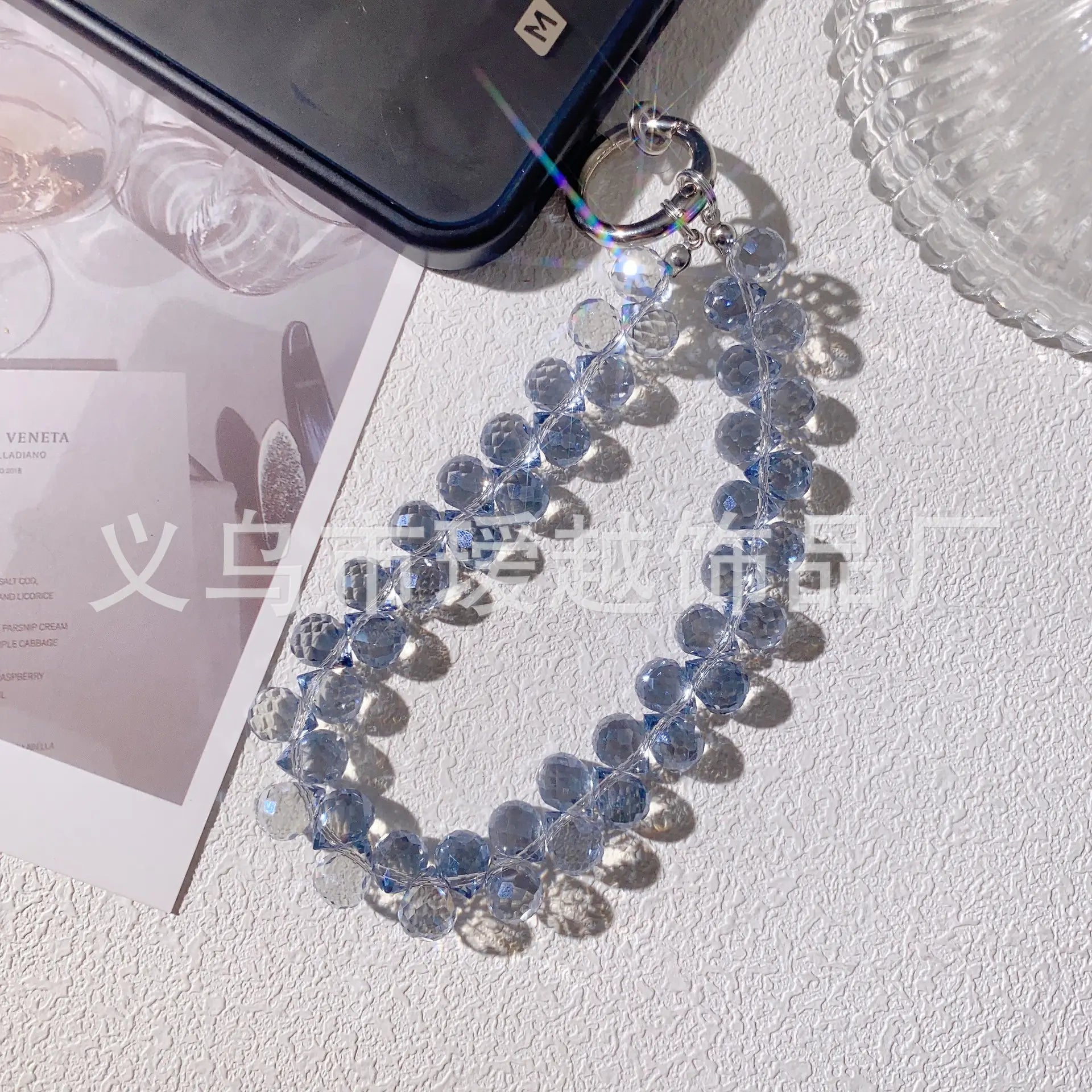 Creative Crystal Phone Chain – Elegant Beaded Strap/Keychain, Steel-Wire Reinforced (≈24–28 cm)