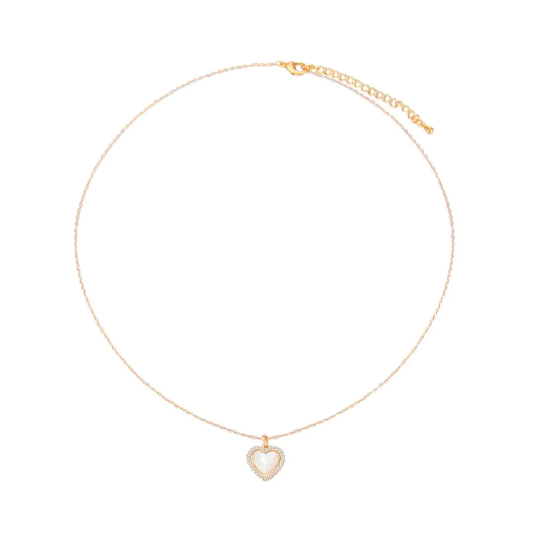 Dawson Heart Pendant Necklace – Gold-Tone Chain with Opaline Heart & Crystal Halo | Dainty Adjustable Necklace