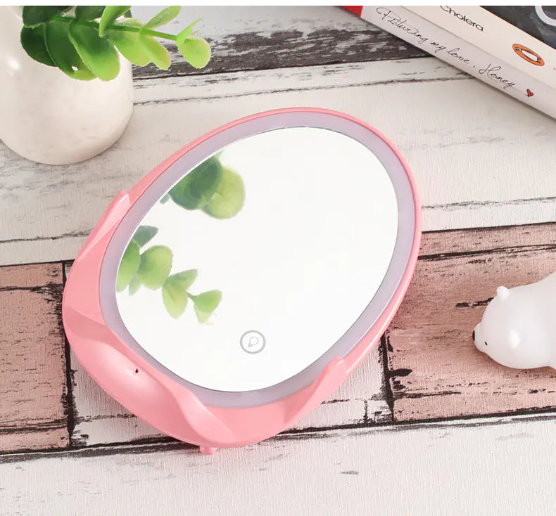 Portable Stand Mirror with Light & Wireless Charger – 5V/1A, <6mm Qi Charging (Girl Powder/Bright Moon White)