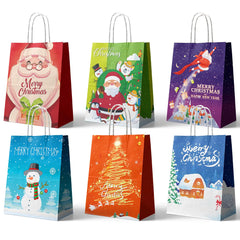 24Pcs Christmas Kraft Gift Bags (Medium) – 6 Designs, Handles, Eco-Friendly Reusable Paper Bags for Holiday Presents