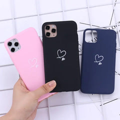 Creative Love Heart Phone Case for iPhone 11 Pro Max – Soft TPU Back Cover, Candy Colors (Pink/Black/Blue/Yellow)