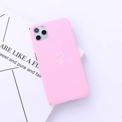 Creative Love Heart Phone Case for iPhone 11 Pro Max – Soft TPU Back Cover, Candy Colors (Pink/Black/Blue/Yellow)