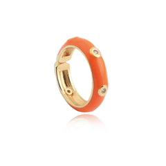 Enamel Adjustable Open Ring – Gold-Tone Dome Band with Bezel CZ Accents, Minimalist Stackable Jewelry