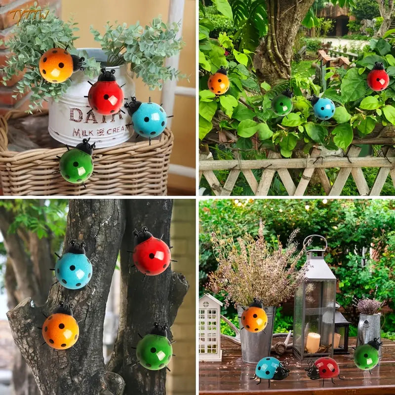 Metal Ladybug Wall Art – Indoor & Outdoor Garden Decor in Red, Green, Yellow, and Blue