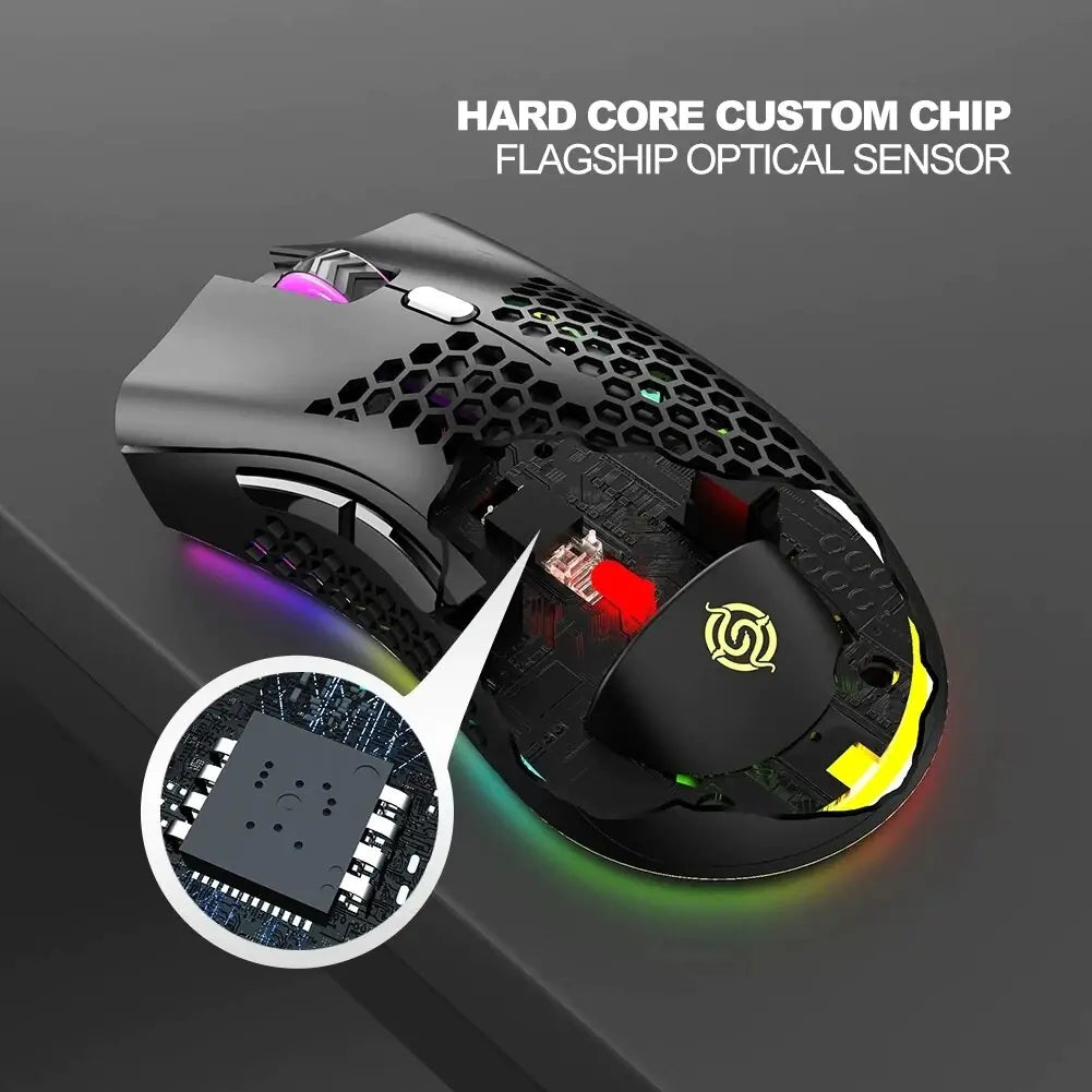 BM600 Rechargeable Wireless RGB Gaming Mouse – 2.4G/Wired Dual-Mode, Honeycomb Shell (Black/White/Pink/Blue)
