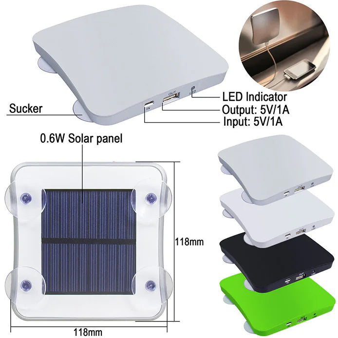 Solar-Powered Suction Cup Portable Charger (5200mAh) – Windowed Power Bank with USB Output