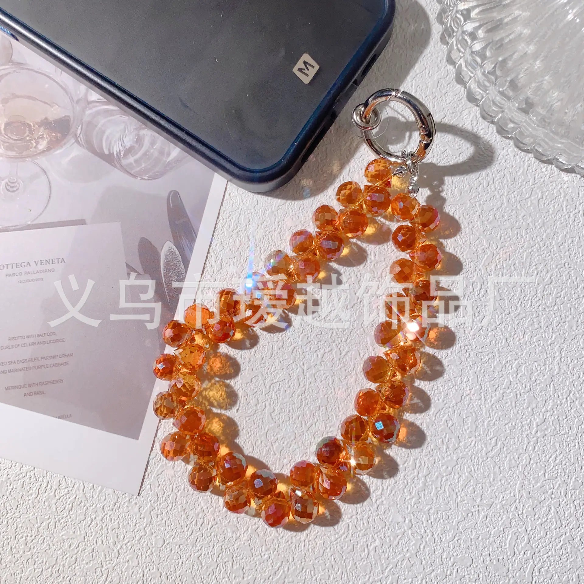 Creative Crystal Phone Chain – Elegant Beaded Strap/Keychain, Steel-Wire Reinforced (≈24–28 cm)