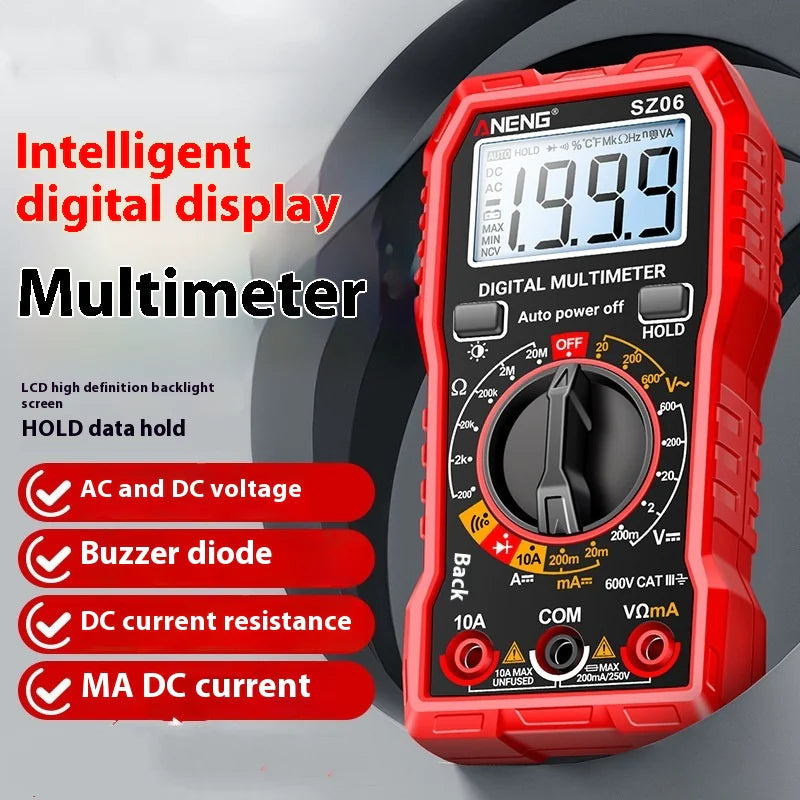 High-Precision Digital Multimeter – 600V AC/DC Voltage, Current & Resistance Tester with Clear Display