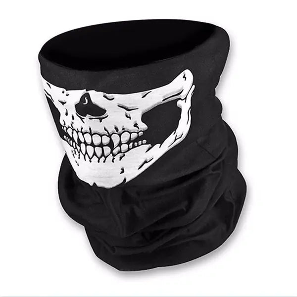 Halloween Skull Mask & Skeleton Gloves Set – Multi-Purpose Scarf Chin Mask (19" × 9.5")