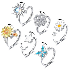 FUNEIA 6Pcs Fidget Ring for Women Anti-Anxiety Rings Adjustable Open Stackable Spinner Rings Set