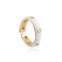 Enamel Adjustable Open Ring – Gold-Tone Dome Band with Bezel CZ Accents, Minimalist Stackable Jewelry