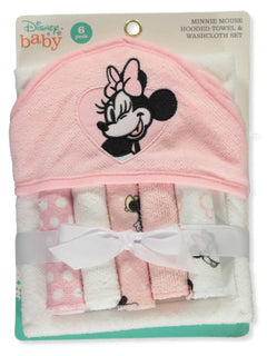 Disney Baby Minnie Mouse Hooded Towel with 5 Piece Washcloth Set Rosy Dream Print