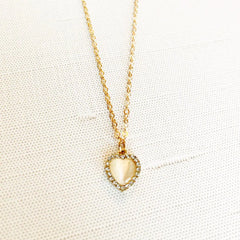 Dawson Heart Pendant Necklace – Gold-Tone Chain with Opaline Heart & Crystal Halo | Dainty Adjustable Necklace