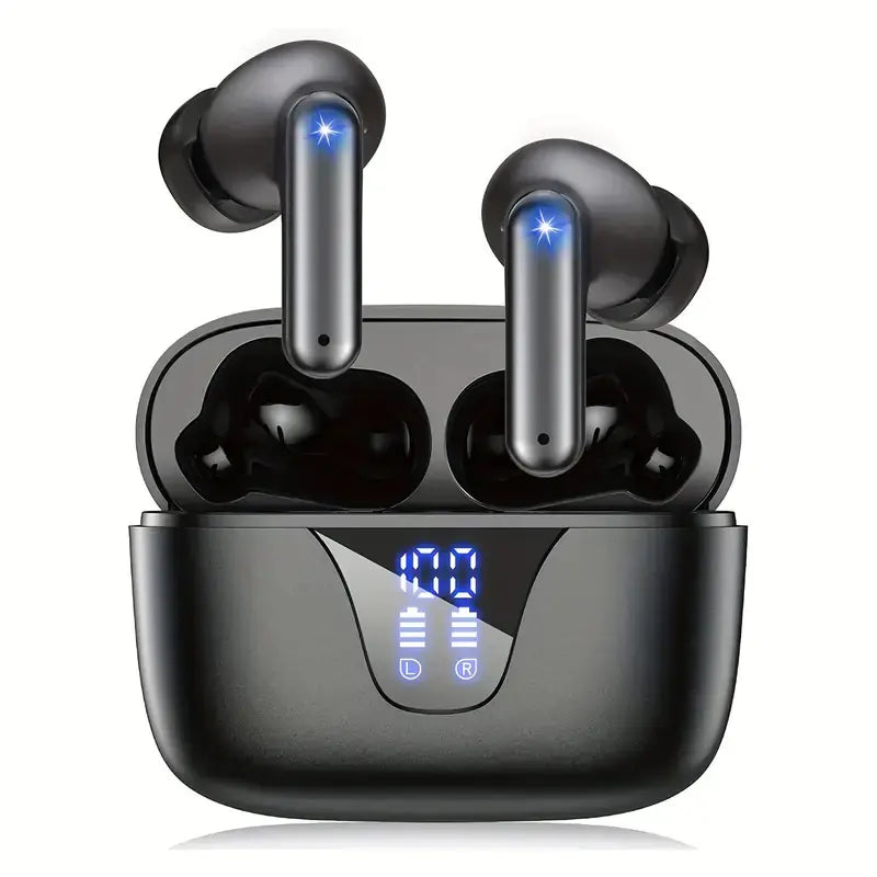 True Wireless Earbuds – 60H Playback, LED Power Display, Bluetooth 5.3, IPX5 (Black/White)