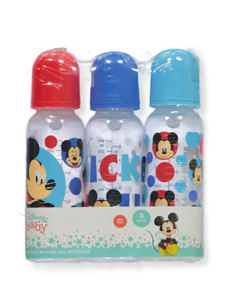Disney Mickey Mouse Baby 3 Pack 9oz Bottles with Bright Mickey Print