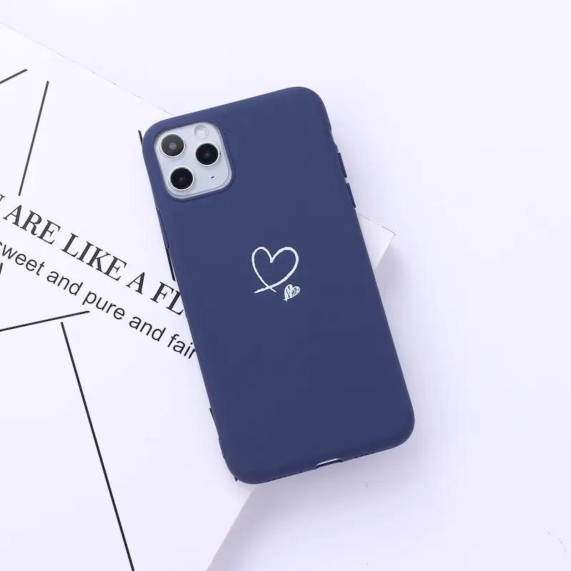 Creative Love Heart Phone Case for iPhone 11 Pro Max – Soft TPU Back Cover, Candy Colors (Pink/Black/Blue/Yellow)