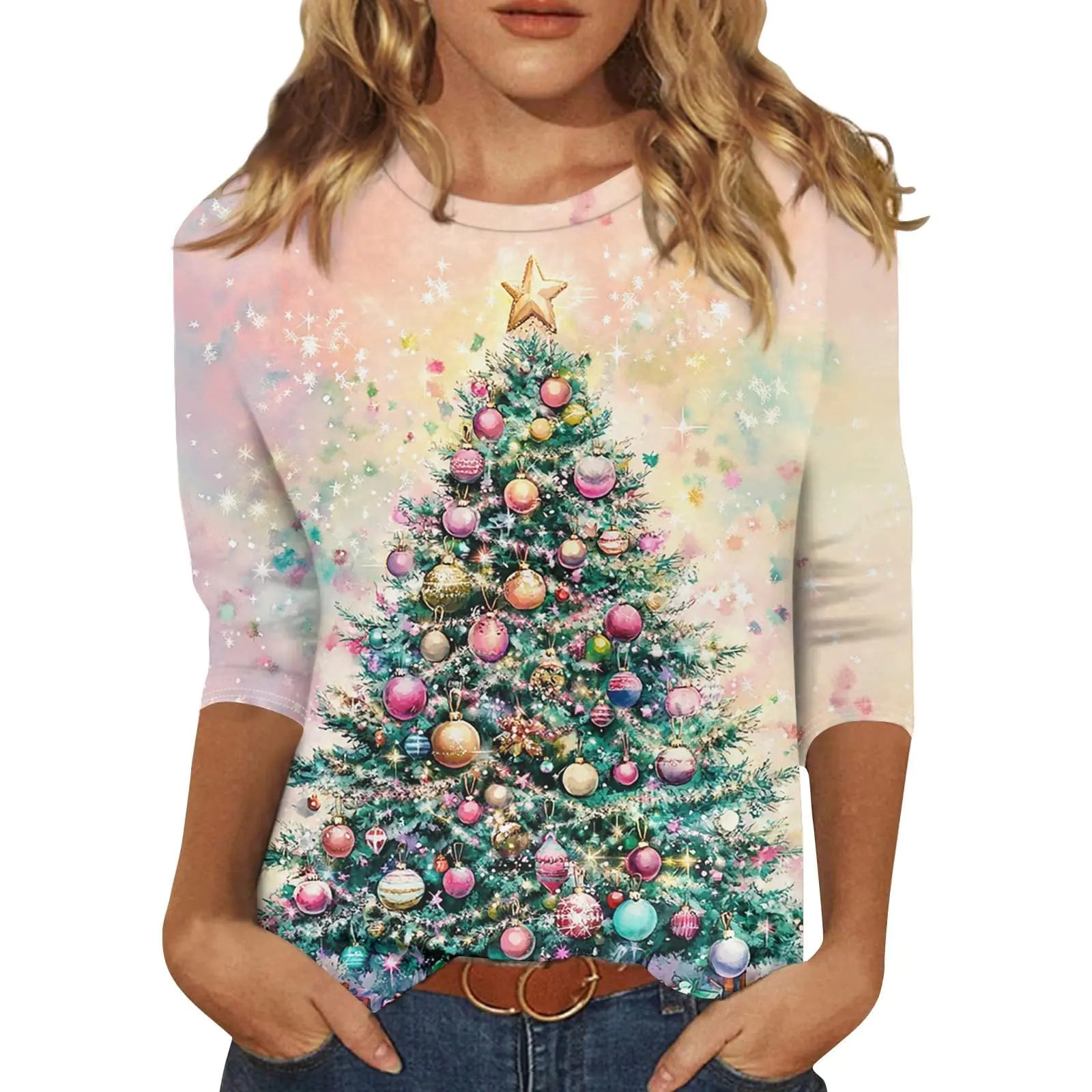 Amzon Discount Christmas Tops Womens Christmas Shirts 2024 Ugly Christmas Sweaters Ladies Blouses Xmas Tree Tshirts Holiday Tops
