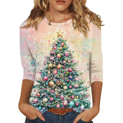 Amzon Discount Christmas Tops Womens Christmas Shirts 2024 Ugly Christmas Sweaters Ladies Blouses Xmas Tree Tshirts Holiday Tops