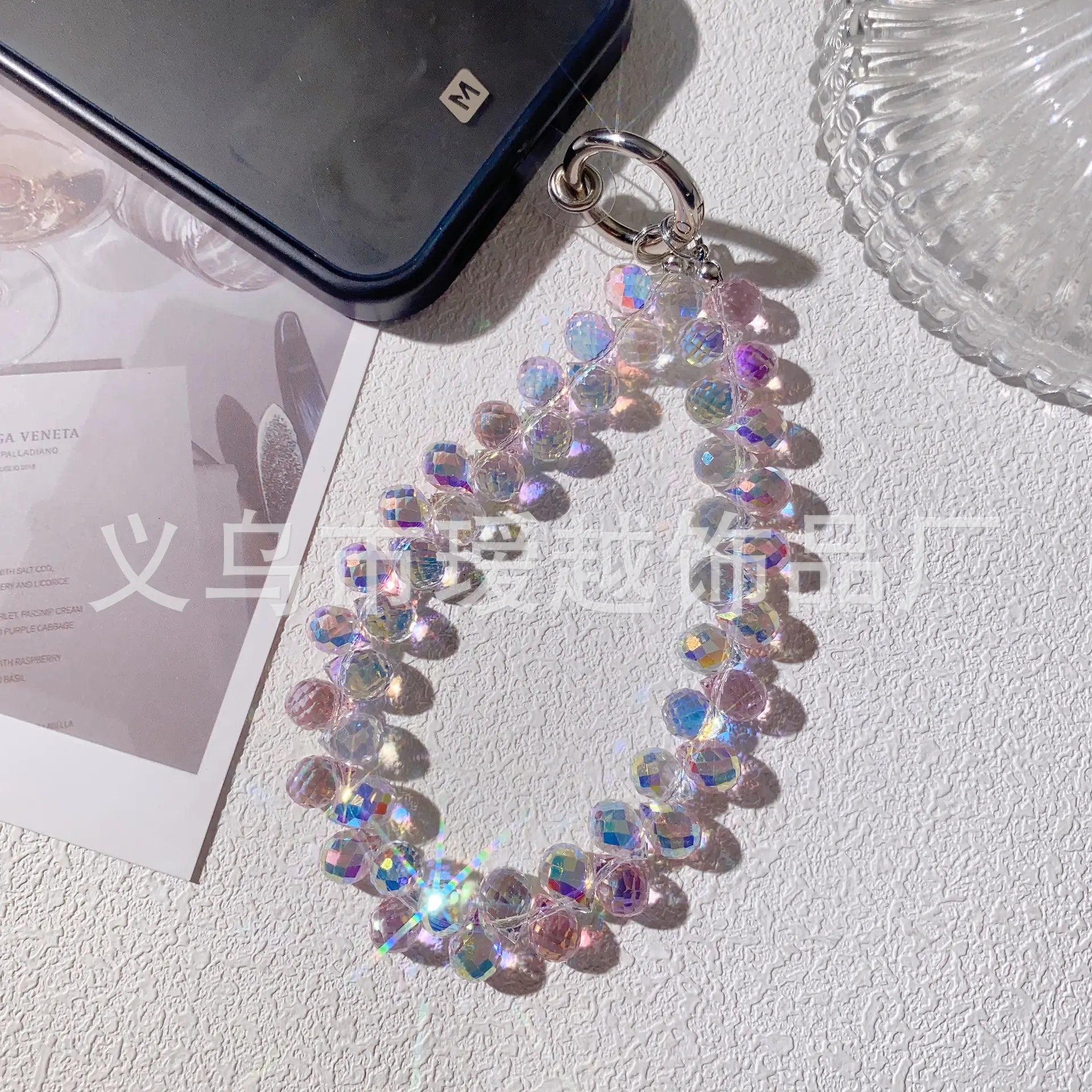 Creative Crystal Phone Chain – Elegant Beaded Strap/Keychain, Steel-Wire Reinforced (≈24–28 cm)