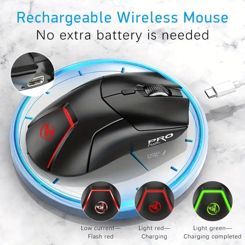 HXSJ 2.4G Wireless Mute Game Mouse – 4000DPI Adjustable, 6 Keys, USB Plug-and-Play (Black/White)