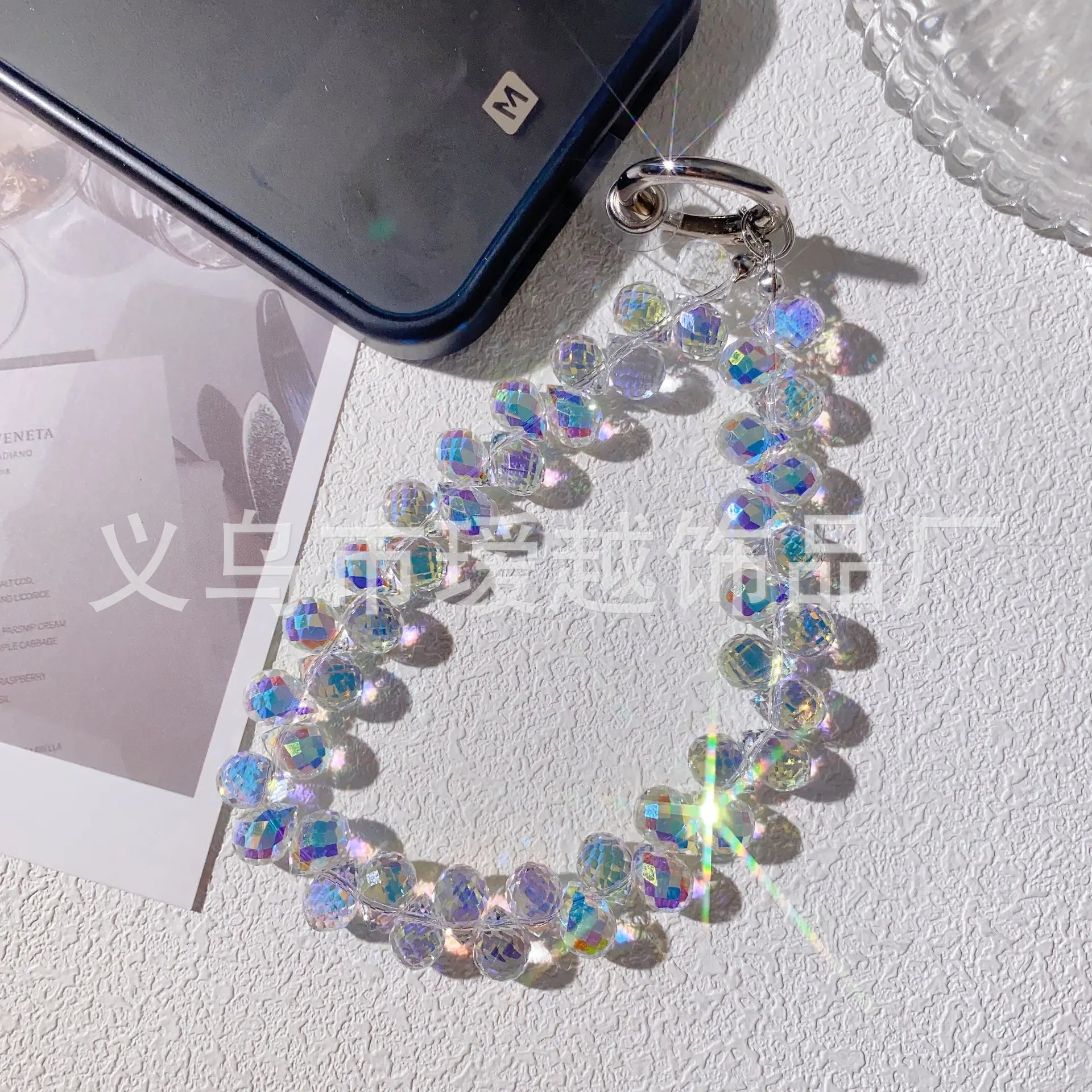 Creative Crystal Phone Chain – Elegant Beaded Strap/Keychain, Steel-Wire Reinforced (≈24–28 cm)