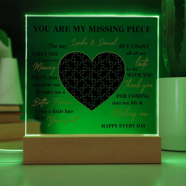 Personalized Valentine Photo LED Acrylic Plaque – Custom Names Heart Puzzle Light Gift for Couples