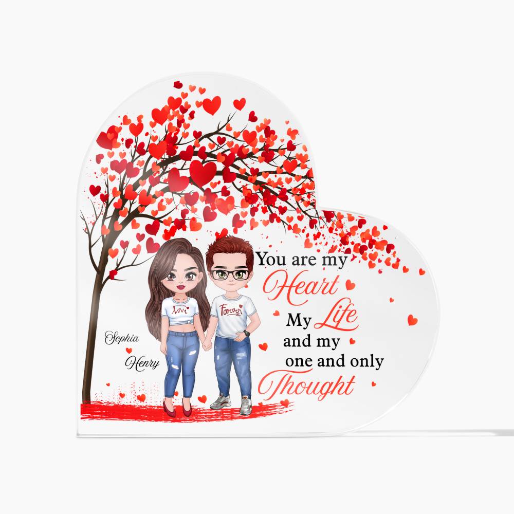 Personalized Heart Acrylic Plaque with Names and Couple Clipart – Valentine Gift for Couples