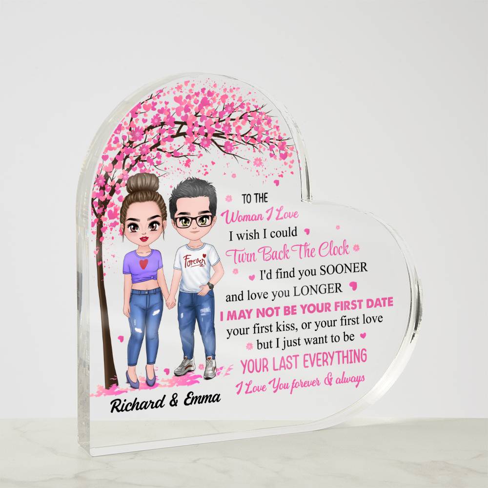 Personalized Valentine heart acrylic plaque with couple names and clipart
