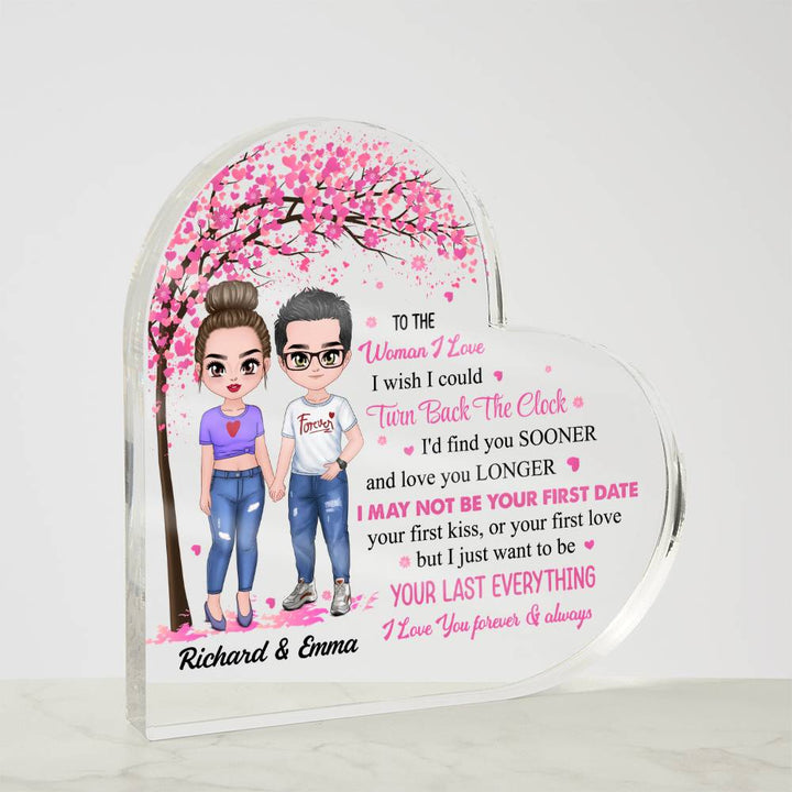 Personalized Valentine heart acrylic plaque with couple names and clipart
