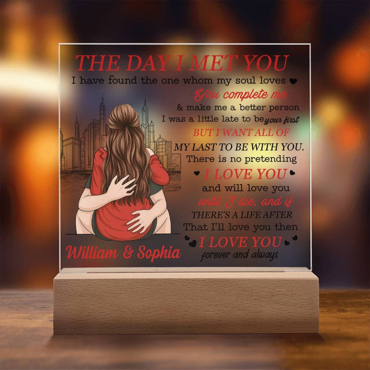 Personalized Valentine LED Acrylic Plaque – The Day I Met You Love Quote, Custom Names Light-Up Romantic Keepsake