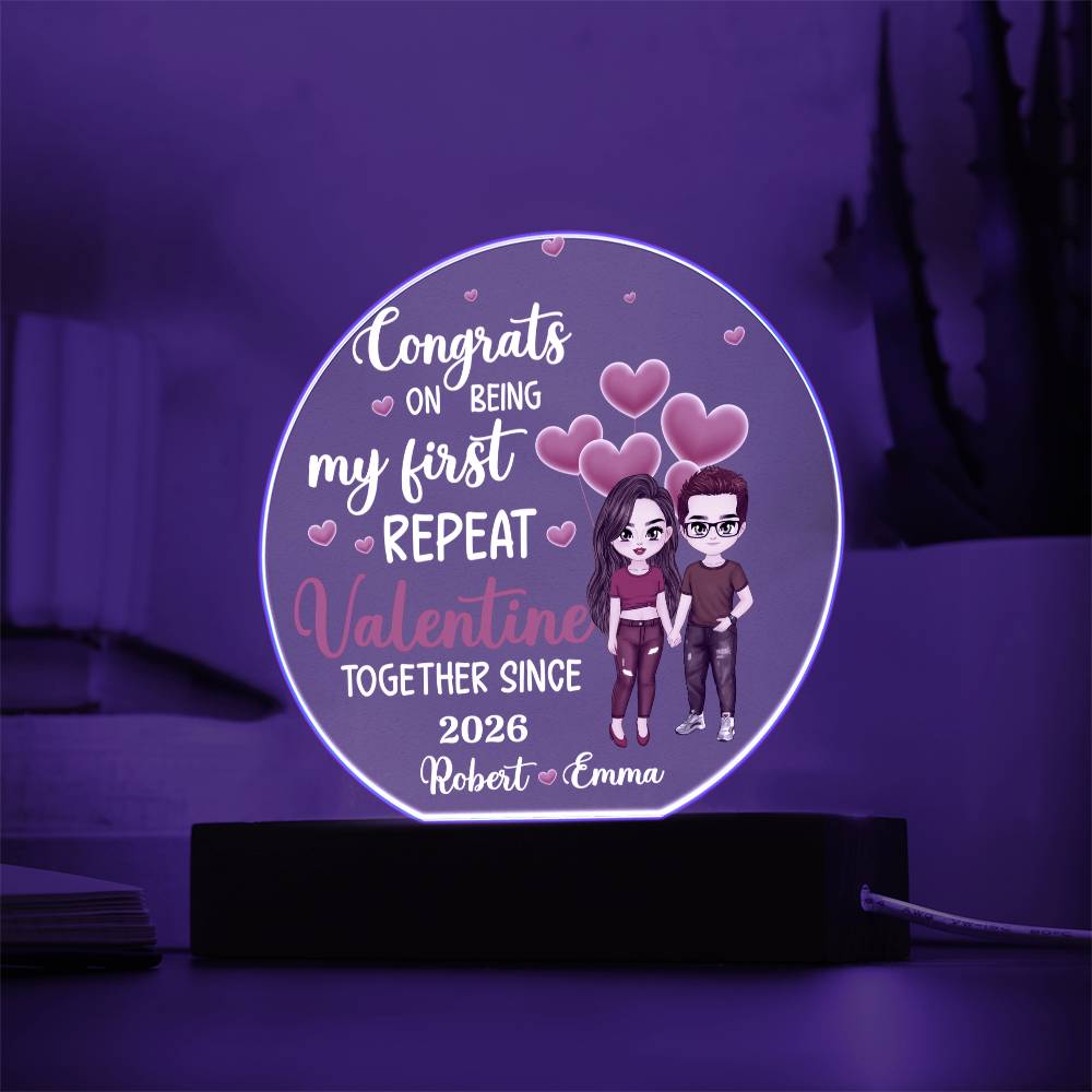 Personalized LED Acrylic Circle Plaque – Repeat Valentine Gift with Custom Names and Date, Romantic Couple Keepsake