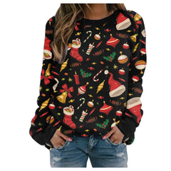 European/American Christmas Printed Fleece Sweater - Loose Fit (S-3XL)