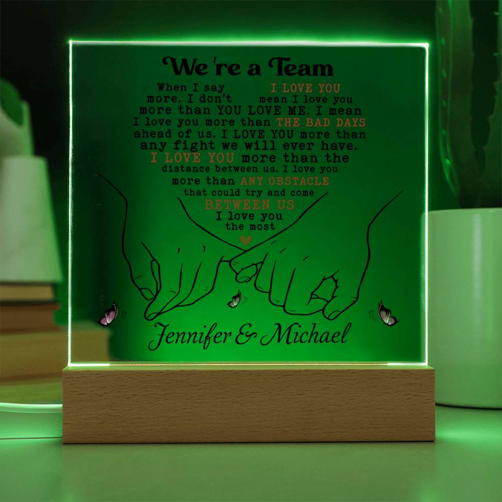 Personalized Valentine LED Acrylic Plaque – “I Love You More” Quote, Custom Names Romantic Light-Up Gift