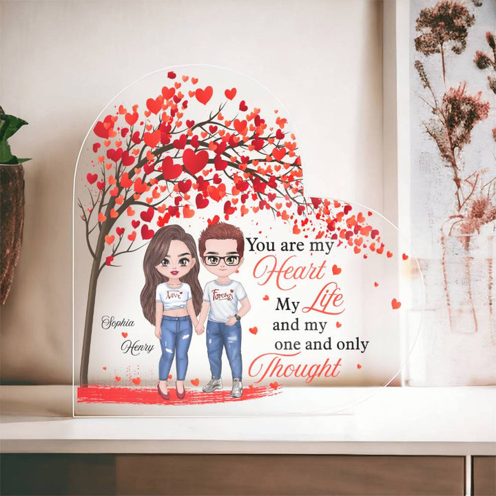 Personalized heart acrylic plaque with couple clipart and custom names