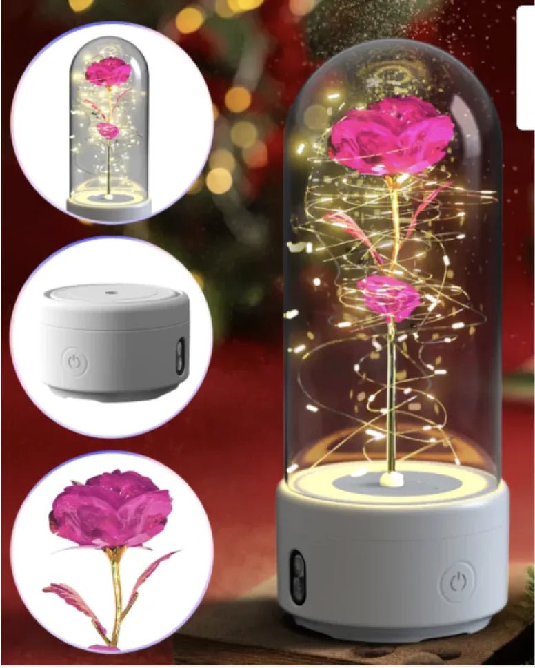 2 - in - 1 Rose LED Light & Bluetooth Speaker - Glass Cover - Whimsical Shoppe