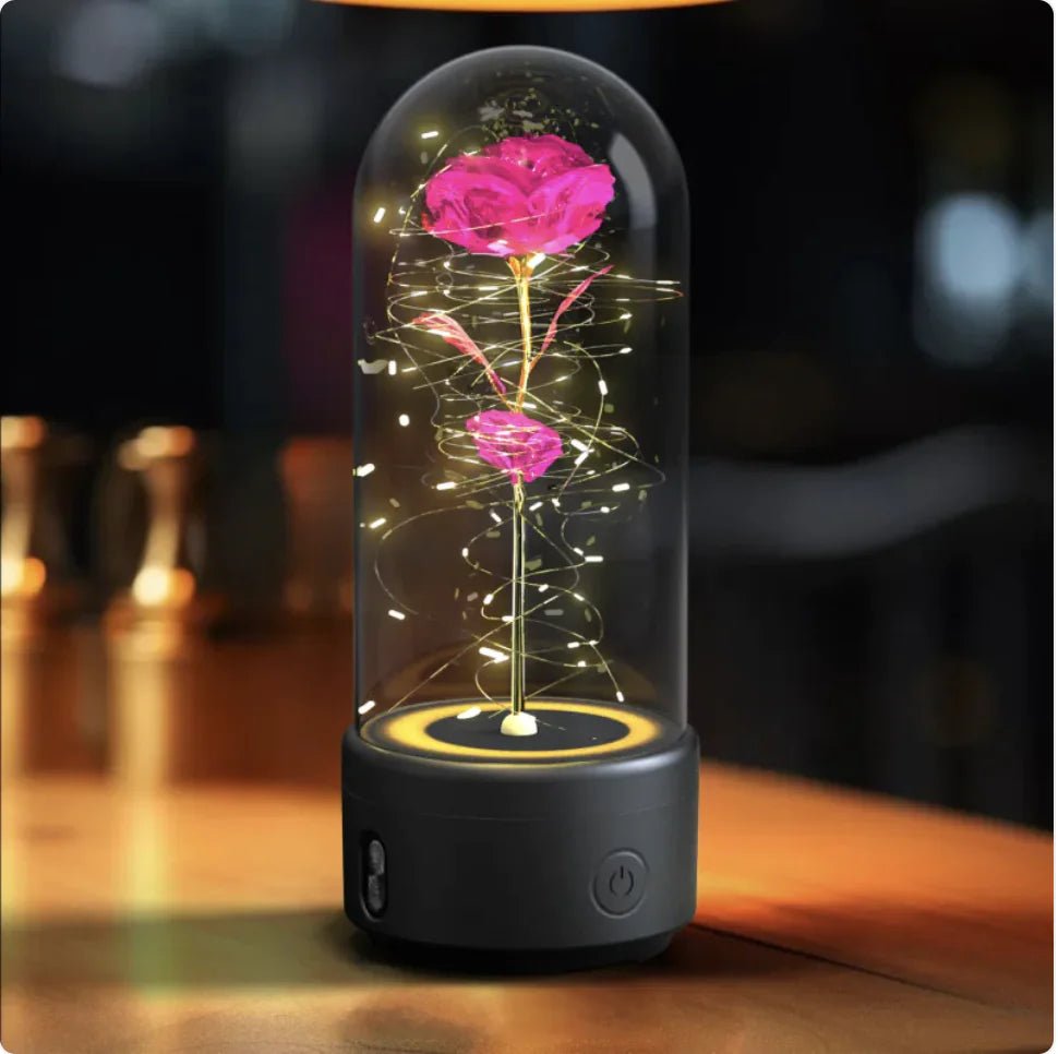 2 - in - 1 Rose LED Light & Bluetooth Speaker - Glass Cover - Whimsical Shoppe