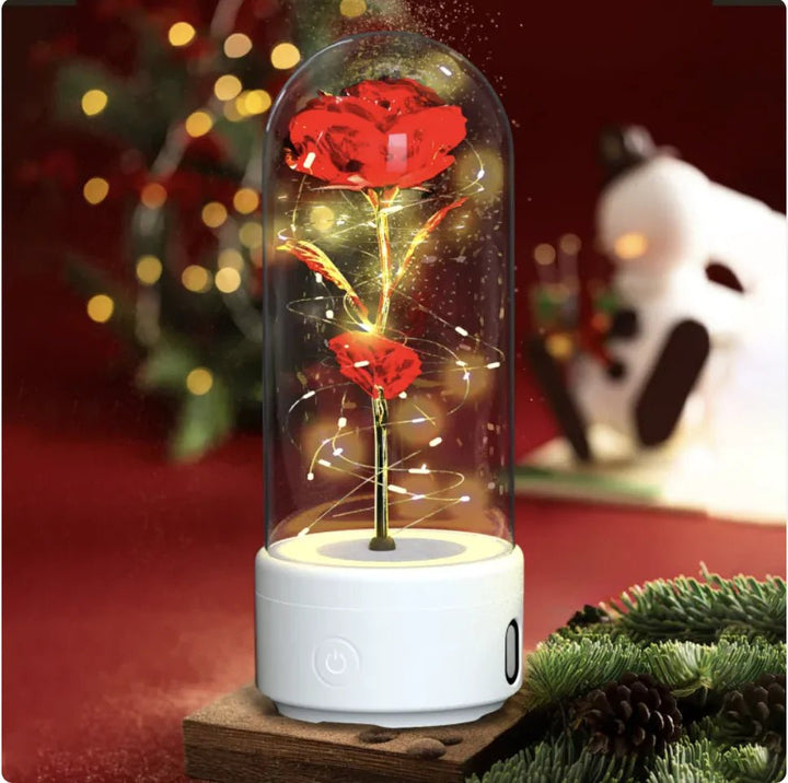 2 - in - 1 Rose LED Light & Bluetooth Speaker - Glass Cover - Whimsical Shoppe