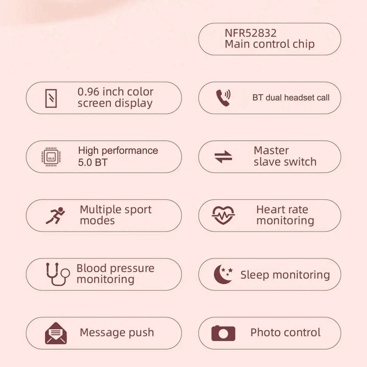 2 - in - 1 Smart Watch & True Wireless Earbuds Combo – Fitness Tracker with HR/BP/Sleep, BT 5.0/4.2 (Model N8) - Whimsical Shoppe