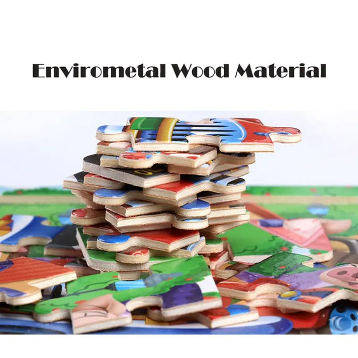 20 - Piece Montessori 3D Cartoon Animal Car Puzzle – Poplar Plywood, 15×15×0.5 cm Pieces (Ages 3–6) - Whimsical Shoppe