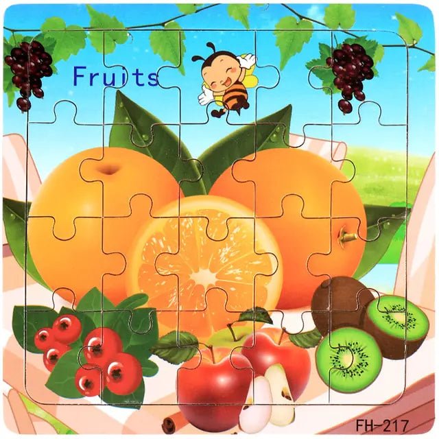 20 - Piece Montessori 3D Cartoon Animal Car Puzzle – Poplar Plywood, 15×15×0.5 cm Pieces (Ages 3–6) - Whimsical Shoppe