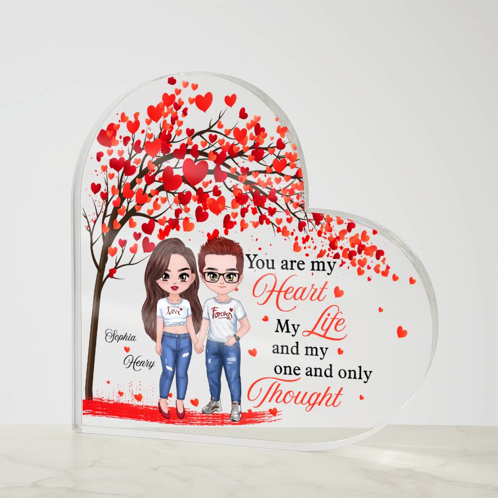 Personalized Heart Acrylic Plaque with Names and Couple Clipart – Valentine Gift for Couples