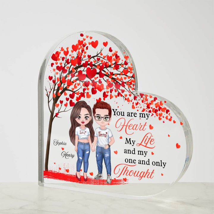 Personalized Heart Acrylic Plaque with Names and Couple Clipart – Valentine Gift for Couples