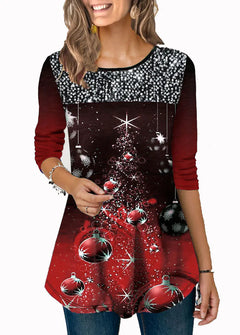 Fashion Christmas Print Crew Neck Tee - Poly/Viscose Blend (S-2XL)