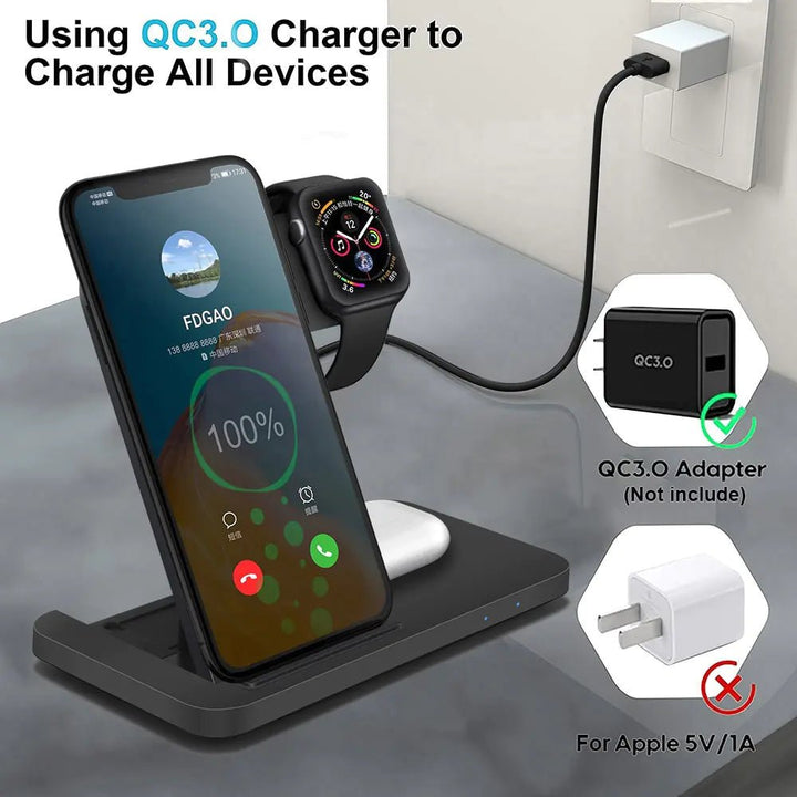 3 - in - 1 Wireless Fast Charger Dock Station - Whimsical Shoppe